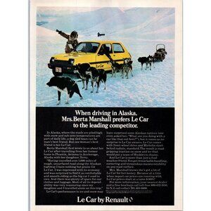 1979 Renault Le Car Hatchback Vintage Print Ad Alaska Dog Sled Sledding Wall Art